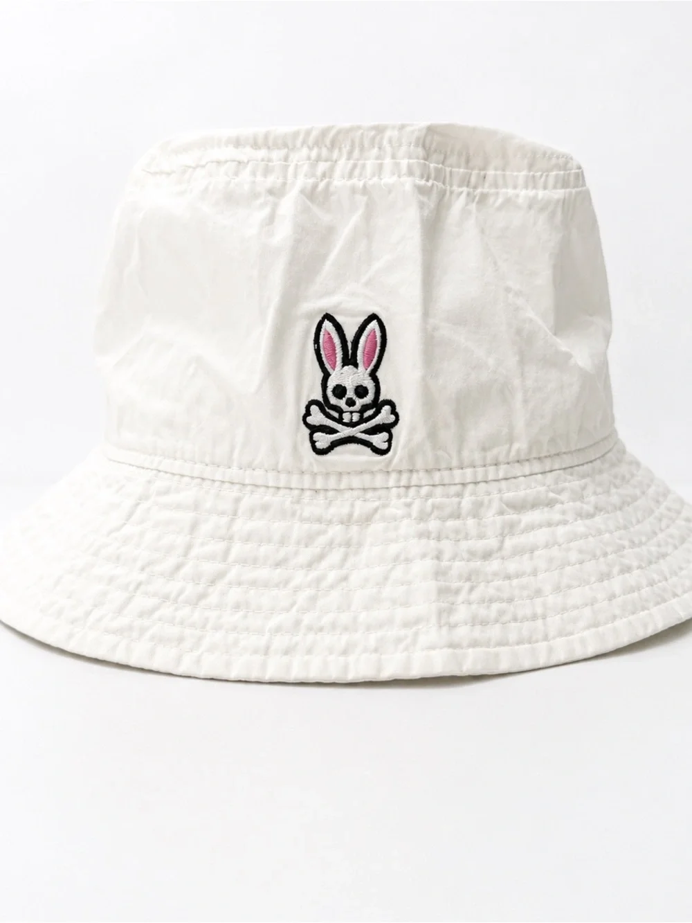 Psycho Bunny White Bucket Hat with Pink & Black Bunny Logo